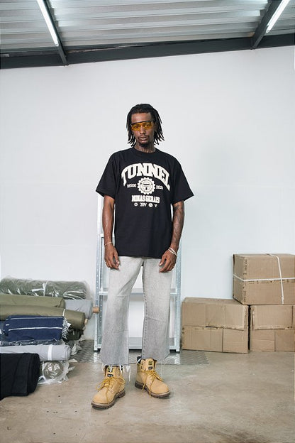Camiseta Oversized College Puff Preto/Off White