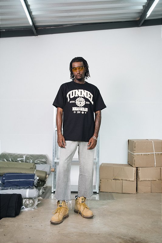Camiseta Oversized College Puff Preto/Off White